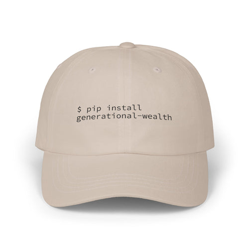 "$ pip install generational-wealth" Snapback Hat | Python Developer Humor Cap